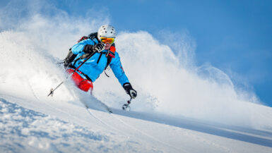 blue jacket skier