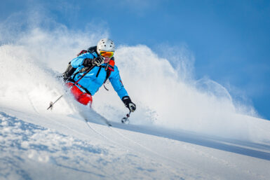 blue jacket skier