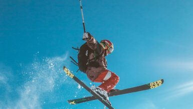 Red Pants and Helmet Skier