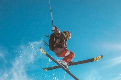 Red Pants and Helmet Skier