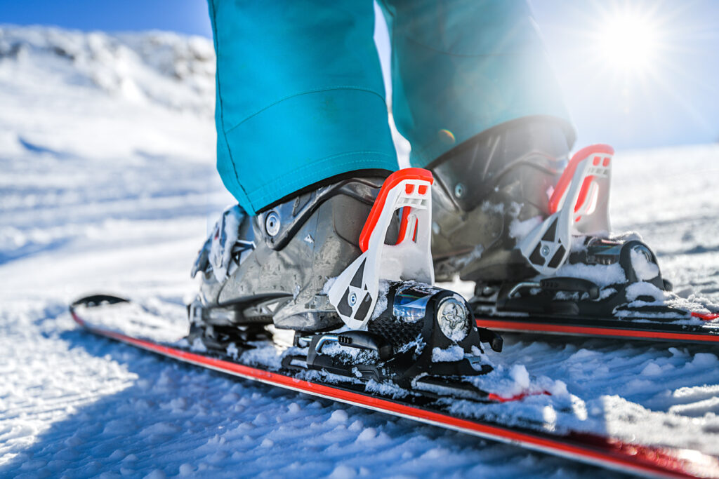 ski boots on skis