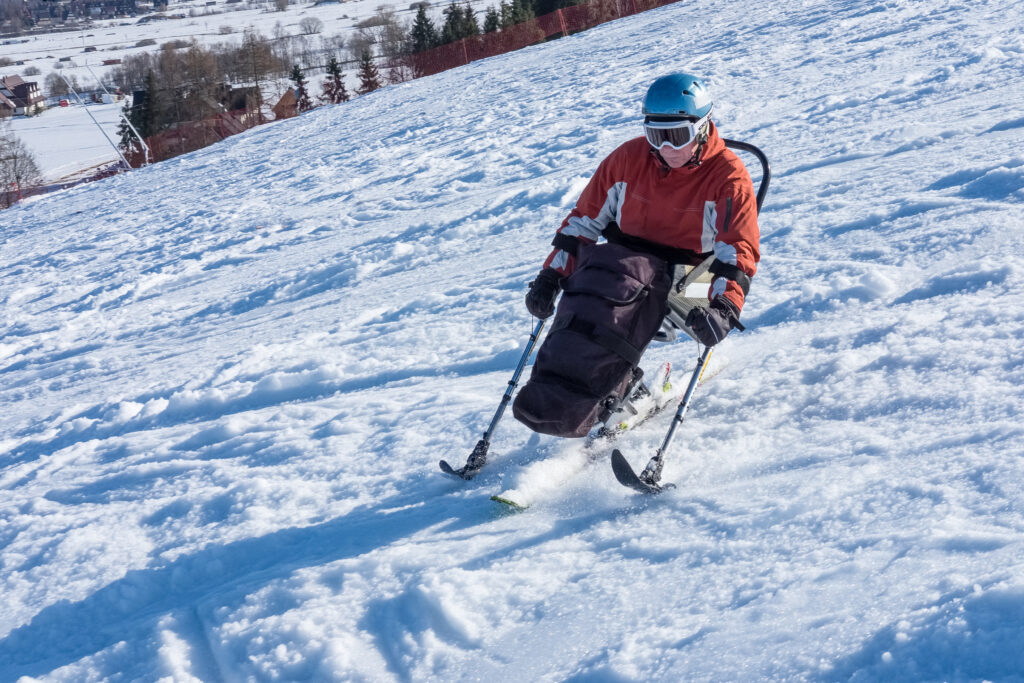 handicapped athlete goes downhill